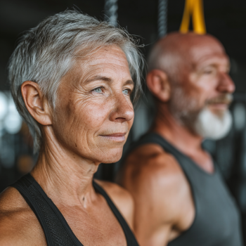 Група людей старшого віку виконує вправи на свіжому повітрі